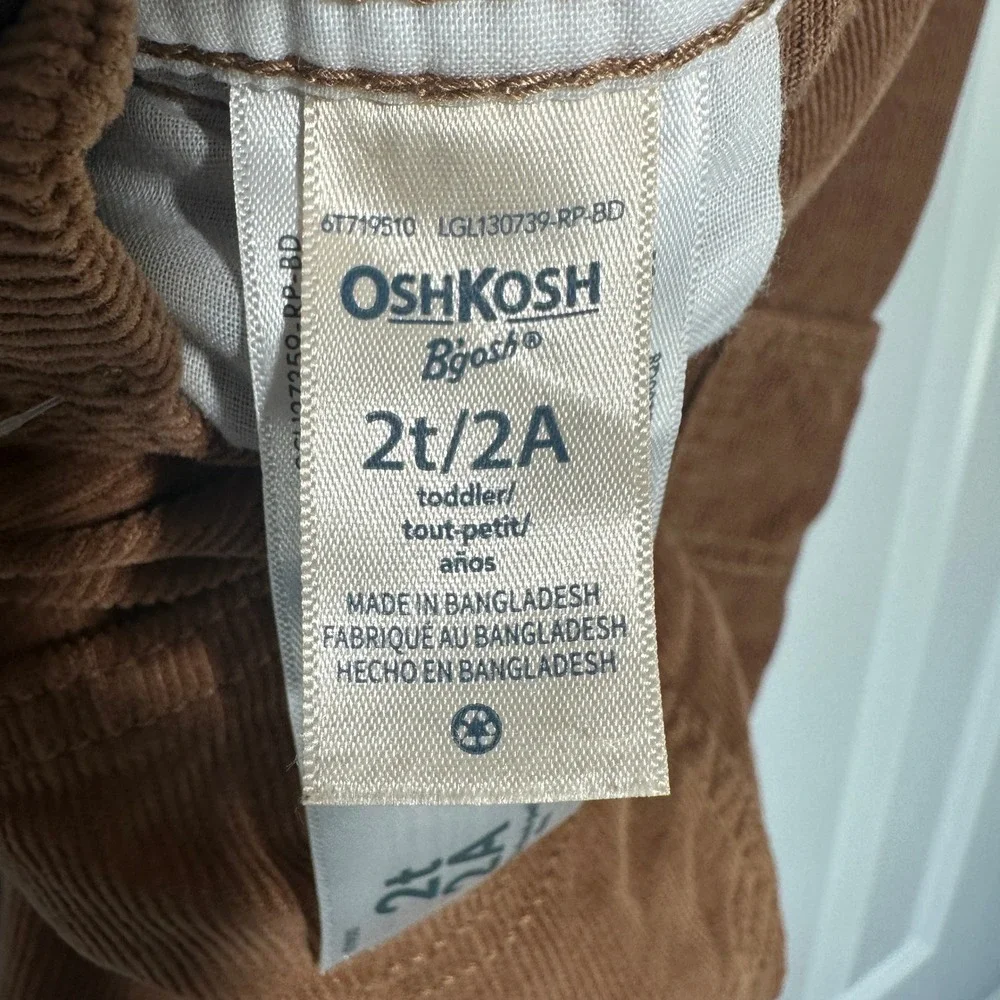 OshKosh Corduroy Overalls Kids 2T Brown Plaid Lined Bibs Cotton Vestbak Neutral
